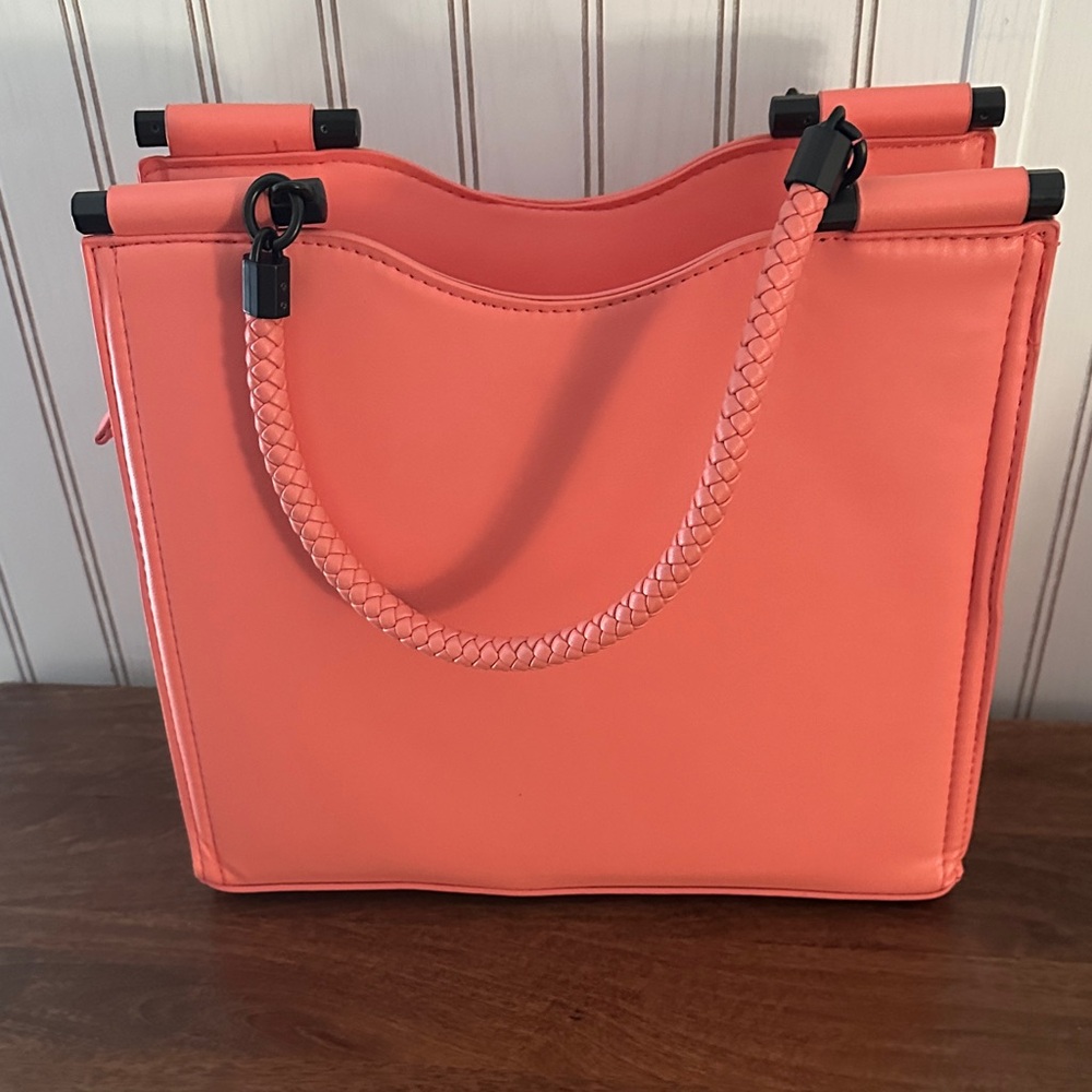 Badgley Mischka Coral Tote with Braided Handles - Picture 5 of 6